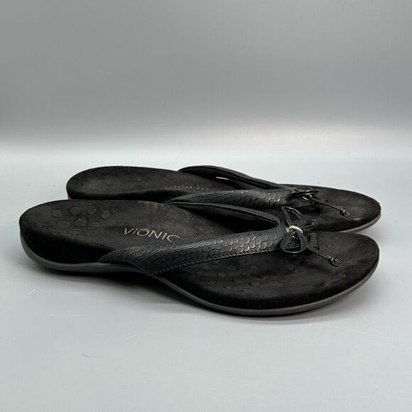 Vionic Cassie Rock Women's 9 Black Sandal Thong Bow Comfort Slip On Flip-Flop - Picture 1 of 9